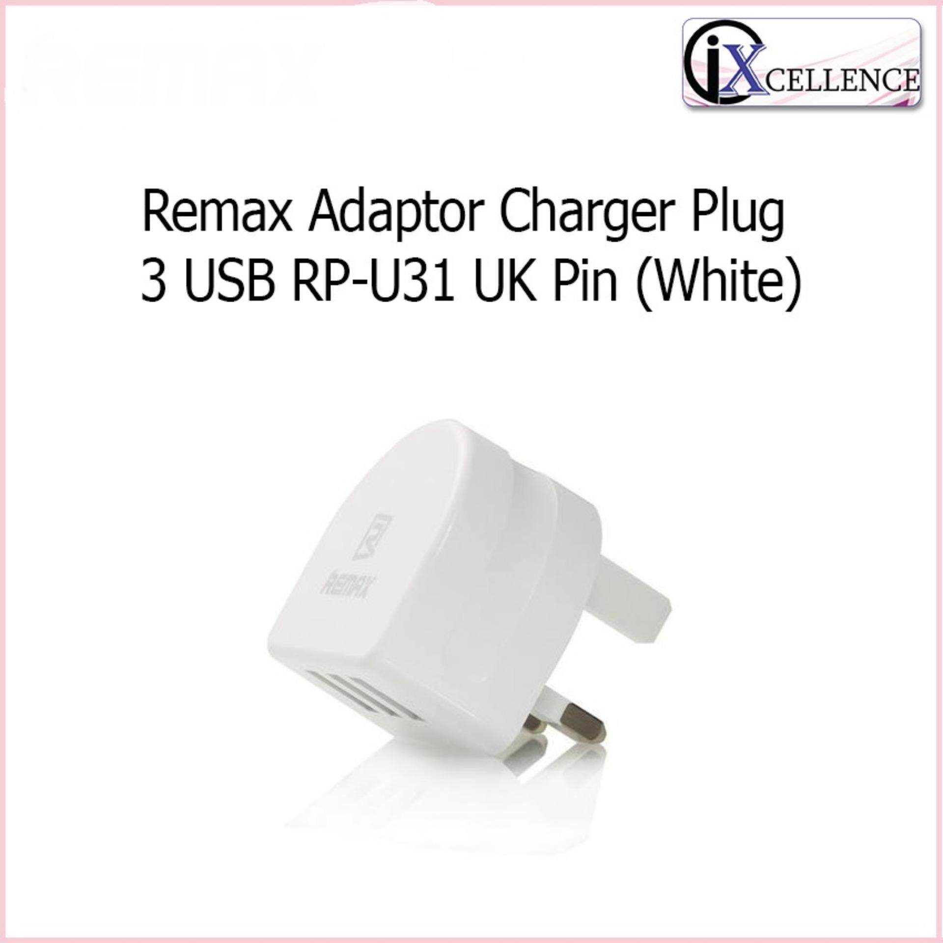 [IX] Remax Adaptor Charger Plug 3 USB RP-U31 UK Pin (White)