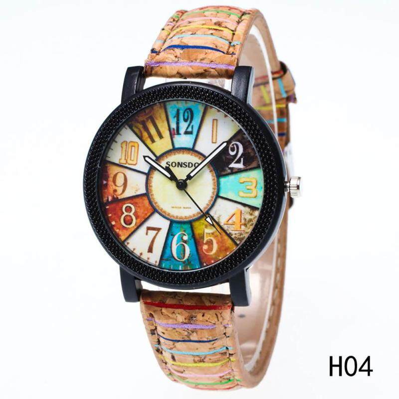 High-End Coffee Color Striped Leather Retro Pattern Watch Retro Striped Leather Watch Malaysia