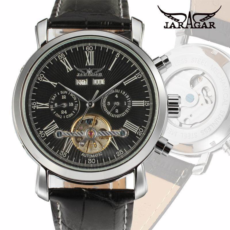 Jaragar Tourbillon Automatic Watch luxury mechanical brand watch leather strap AUTO Flywheel Mens Wristwatch relogio Malaysia