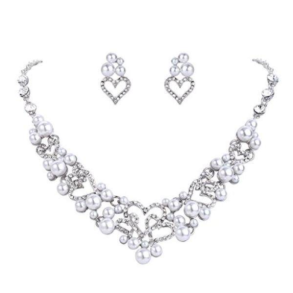 Fanze Wanita Austrian Crystal Berhias Mutiara Manis Cinta Mimpi Jantung Pernikahan Perhiasan Pengantin Set-Intl