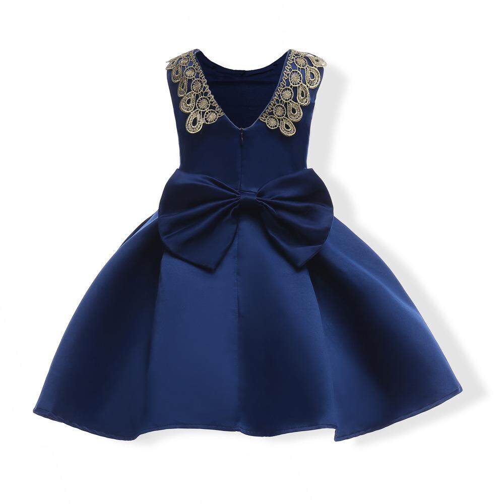 Hot Jual Baru Musim Panas Yang Indah Gadis Putri Gaun Pesta Ulang Tahun Pakaian Fashion Anak-anak Tanpa Lengan V-neck Dasi kupu-kupu Gaun Bola Gaun Formal