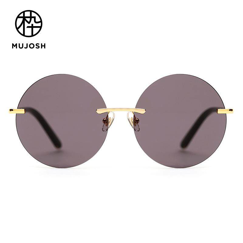MUJOSH Women Metal Nylon TR90 Grey Lens Metal Round Classical Retro Sunglasses SM1820119C01