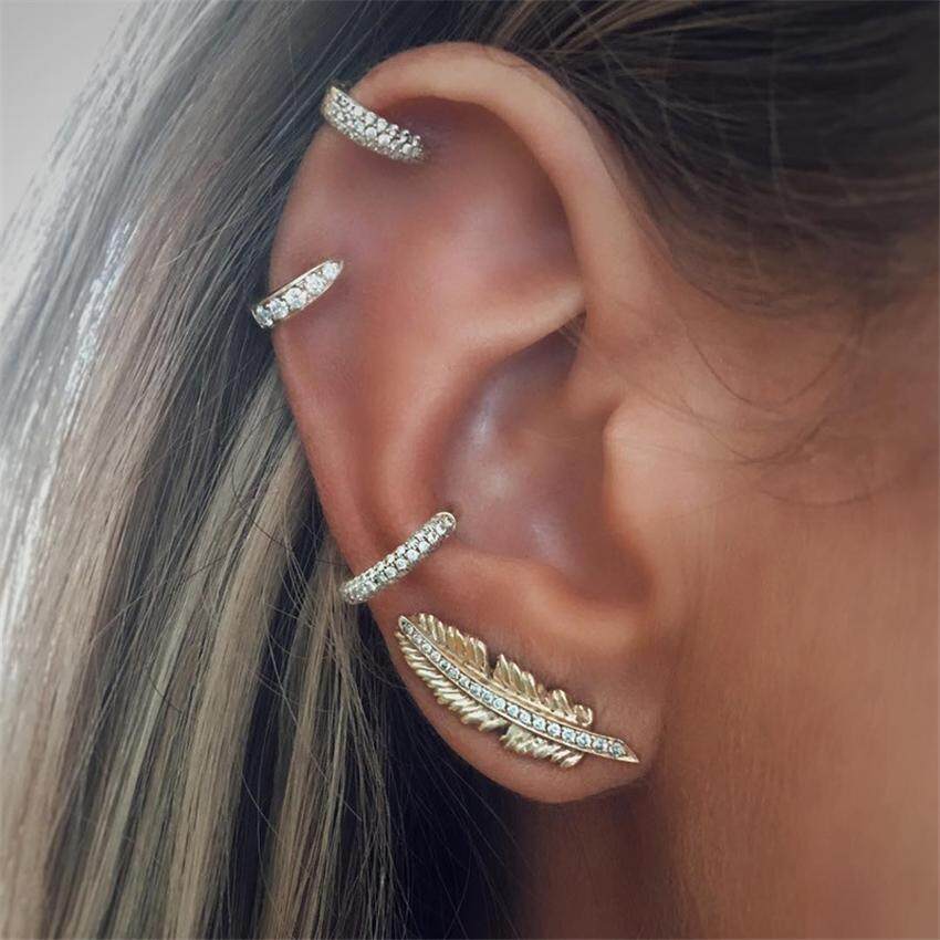 Hoop Earrings For Womens Online Brands Prices 4pcs Set Bohemian Crystal Feather Stud Earrings For Women Vintage Gold Color Ear Cuff Ethnic