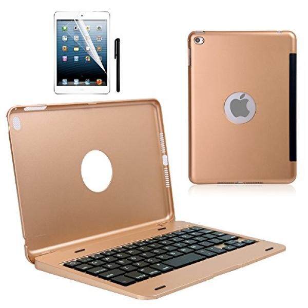 Keyboard Case for iPad mini 4, KVAGO Slim Lightweight Wireless Bluetooth Keyboard Shell Hard Plastic with Aluminium Finish Stand Flip Cover Folio Case and Rechargeable QWERTY Keyboard for Apple iPad mini4 2015 Release Gold - intl