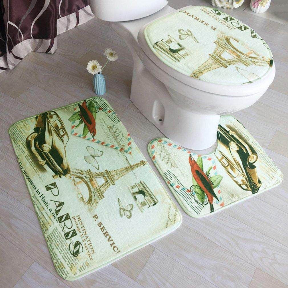 Era 3 Pcs/set Flanel Mandi Mats 3D Cetak Air Absorption Anti Licin Bathroom Permadani Set Lantai Carpet Set untuk Kamar Mandi 11 Warna-warni-Internasional