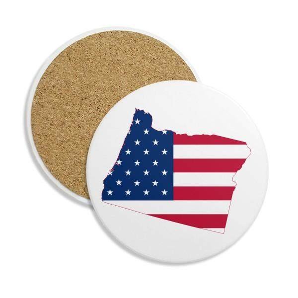 Oregon Amerika Serikat Peta Bintang Garis-garis Bendera Stone Drink Keramik Coasters untuk Mug Cangkir Hadiah 2 Pcs-Internasional