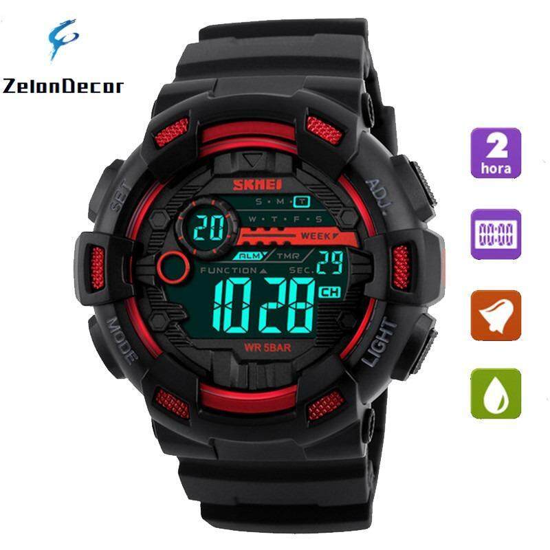 SKMEI 1243 Men Sports Watches 50M Waterproof Back Light LED Digital Watch Chronograph Shock Double Time Wristwatches - Red Malaysia