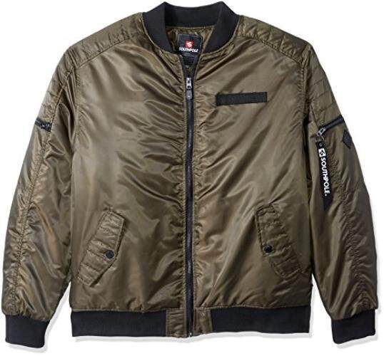 Southpole Laki-laki Besar & Tall Nilon Bomber Ma-1 Jaket dengan Utility Saku Lengan Berritsleting, Zaitun, 4XB-Internasional
