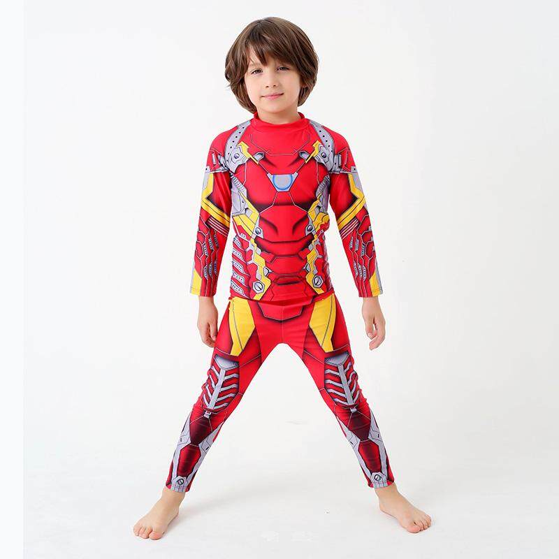 Lucu Tampan Anak Laki-laki Baju Renang With Iron Manusia Pola Children Panjang Lengan Celana Baju renang Childrentwo Kepingan Mandi Setelan-Internasional