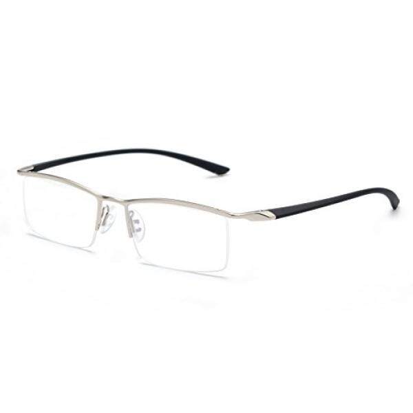 JNS Titanium Semi-rimless Kacamata Bisnis Optik Bingkai Bening Lensa (Perak, Transparan)-Internasional