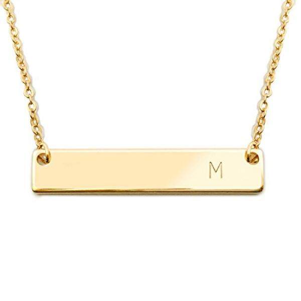 18 K Gold Berlapis Initial Bar Kalung Hari Ibu Wisuda Hadiah 17.5 Inch Bar Yang Dipersonalisasi Kalung (M) -Internasional