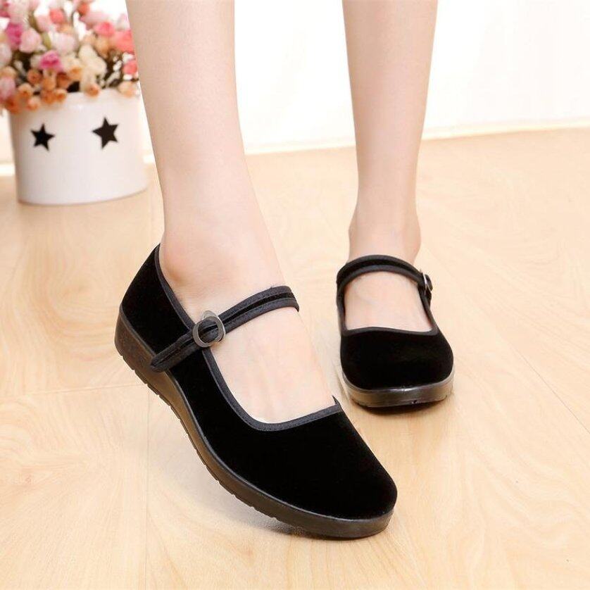 New Women Lady Chinese Mary Jane Ballerina Work Velvet Shoes Cotton Sole Flats BLACK giá rẻ