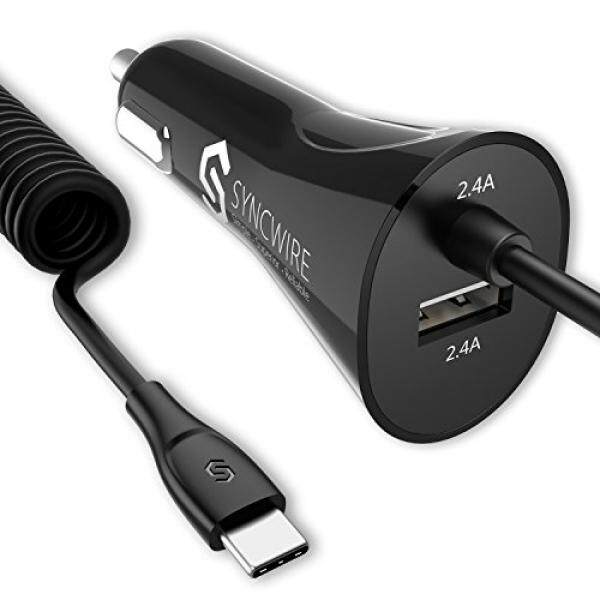 USB Tipe C Mobil Pengisi Daya-Syncwire 4.8A/24 W Mobil Pengisi Daya Adaptor dengan Koil Dibangun Di Kabel Usb C untuk Samsung Galaksi S9/S9 +/S8/S8 +/Note8, google Piksel, LG V20/G5/G6, onePlus 5 T/3 T & Lainnya-Hitam-Internasional