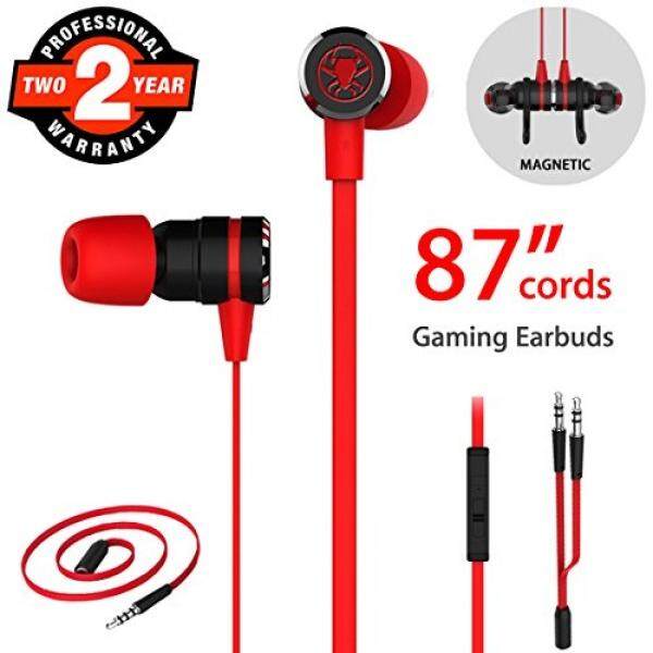 Gaming Earbuds, Noise Isolating Stereo Bass In Ear Headphones with Microphone 86 Inch Long Cord Extension Cable PC Adapter Magnetic Headset Earphones for Computer, iPhone, Samsung, Laptop, PSP - Red - intl