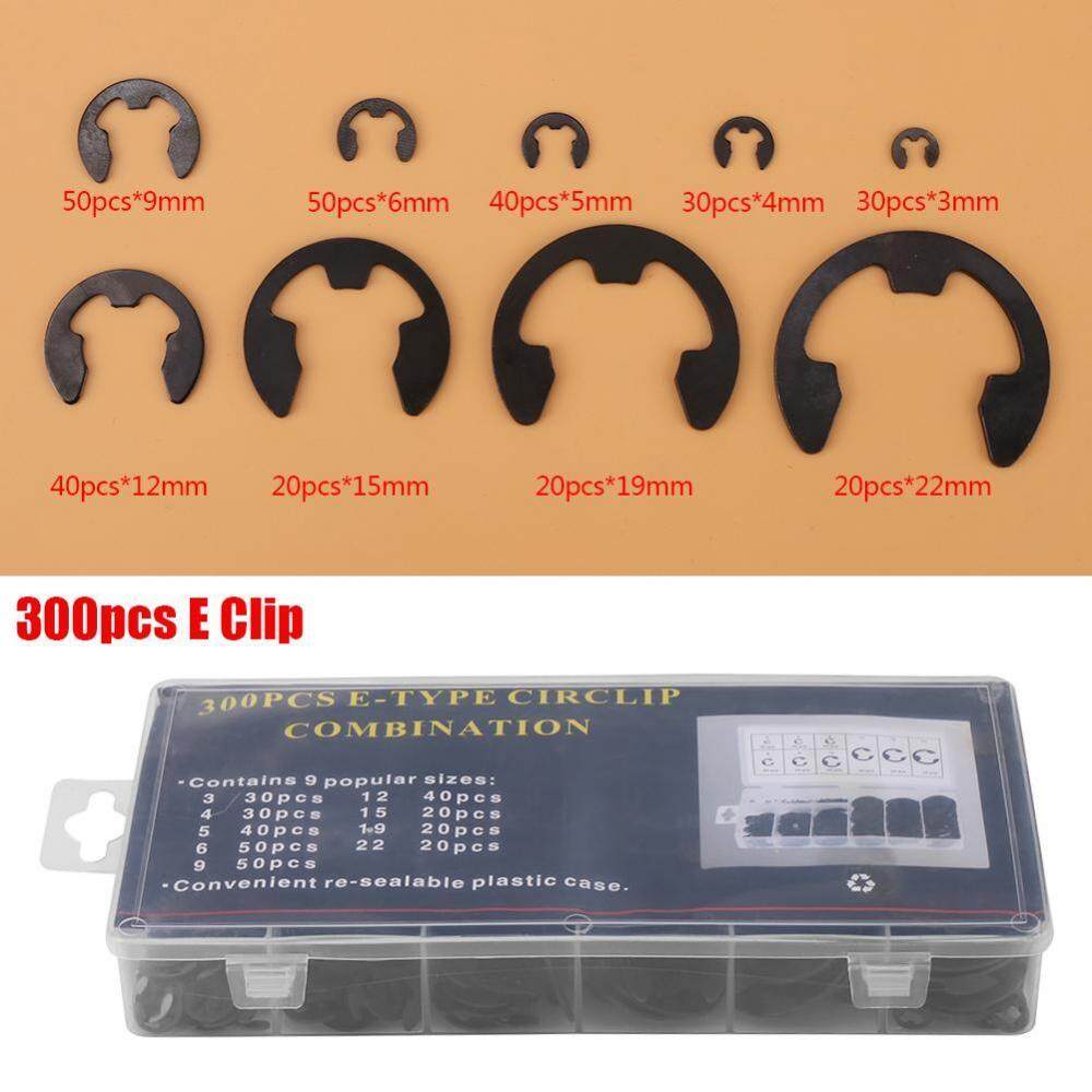 E - Clip E - แหวนเพลายึดแหวน Assortment 3 มิลลิเมตร - 22 มิลลิเมตร 300 ชิ้นสีดำโลหะกล่อง - Intl By Qilu