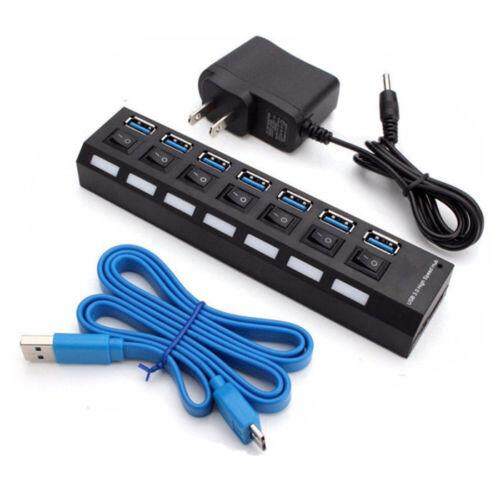 Hitam 7 Port Usb 3.0 Hub On/Mati Sakelar + Kabel Adaptor Daya AC untuk Laptop Buah-Internasional