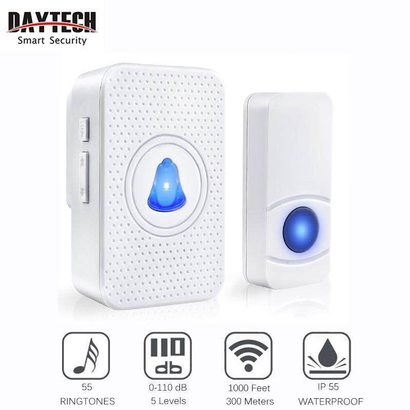 DAYETCH Wireless Doorbell DIY Waterproof Door Bell Plug-in And Play Operating LED Indicator Remote Button With 55 Chime Ring Tones UK plug（Receivers and Transmitters are optional）