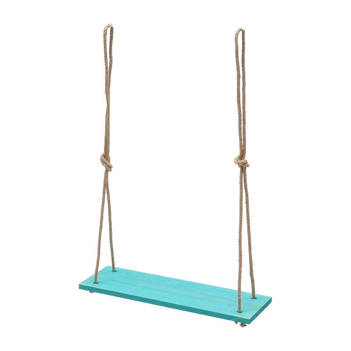 Solid Wood Wall Shelf Storage Floating Wall Shelf Rustic Vintage Rope Shelf Blue 1 Tier