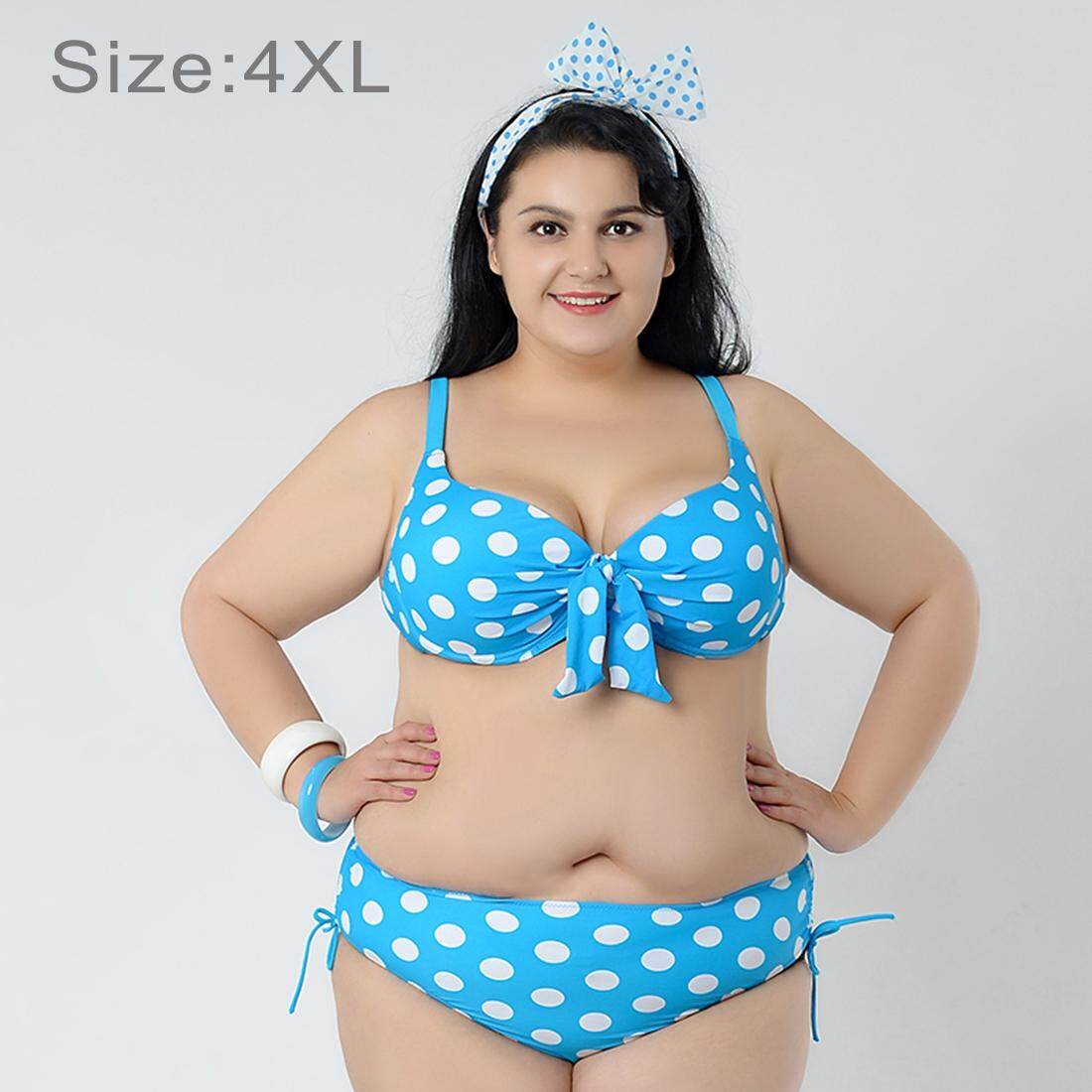 Mengangkat Dada Baju Renang Wave Titik Bikini Besar Pakaian Renang Pad Dada dan Dukungan Baja Baju Mandi untuk Wanita Gemuk, ukuran: 4XL (Biru)-Intl