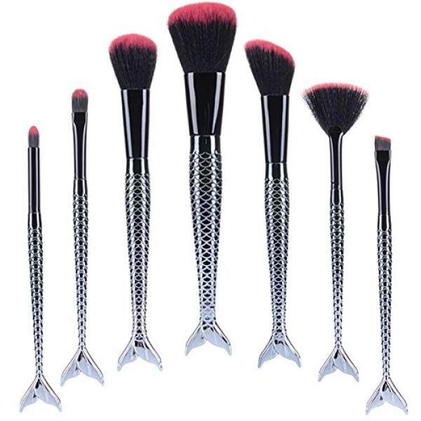 Ttrwin 7 Pcs Modis Mermaid Riasan Brushes Set Alis Eyeliner Tersipu Malu Alas Bedak Padat Alat Kosmetik-Internasional