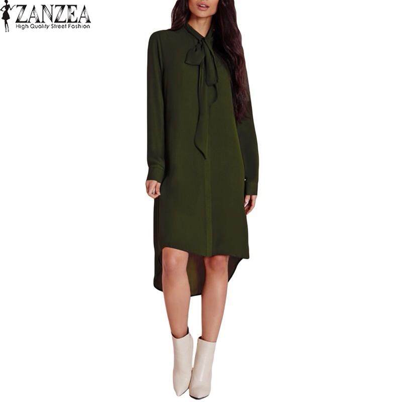 ZANZEA Fashion Blusas Hot Sale Women Shirt Dress Long Sleeve Casual Amsymetircal Chiffon Blouses Plus Size S-5XL Tops Army Green