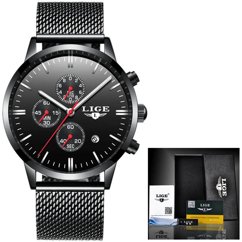 Blaus Jam Tangan Maskulin Pria Merek Kasual Pria Jam Tangan Sederhana Bisnis Jam Tangan Pria QUARTZ Tali Jala Date Fashion Jam Hitam-Intl