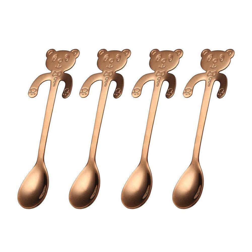 Foonovom 4 Pcs/set Anti Karat Lucu Creative Beruang Sendok untuk Teh Kopi Dessert Drink Mixing Milk Shake Sendok-Internasional