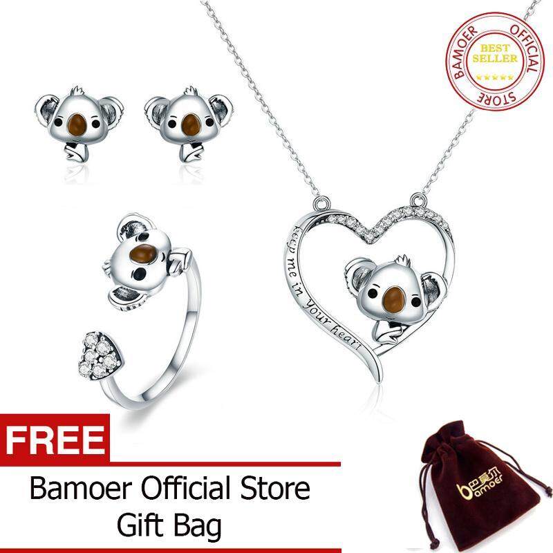 BAMOER Miễn Phí Shpping 100% Bộ Sưu Tập Động Vật Gấu Koala Dễ Thương Bằng Bạc Thật 925 Bộ Trang Sức Tháng Sáu Cho Bé Gái, Quà Tặng Trang Sức Bạc Sterling ZHS062