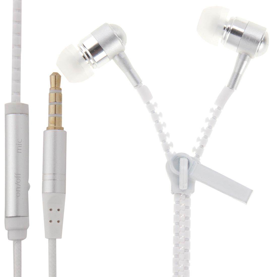 Headset Bas Stereo Di Telinga 3.5 Mm Mendongkrak Ritsleting Earphone dengan Mikrofon, Panjang: 1.2 M, untuk iPhone, Galaksi, Huawei, Xiaomi, LG, HTC dan Ponsel Pintar Lainnya (Putih) -Internasional