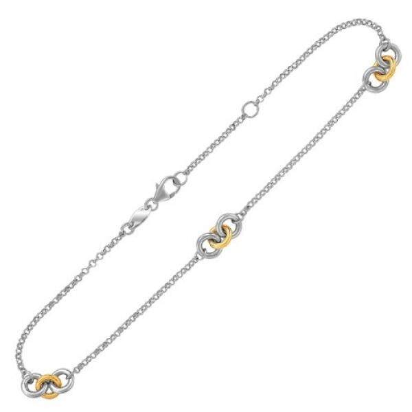 14 K Kuning Gold dan Sterling Perak Triple Lingkaran Ditempatkan Gelang Kaki-Internasional