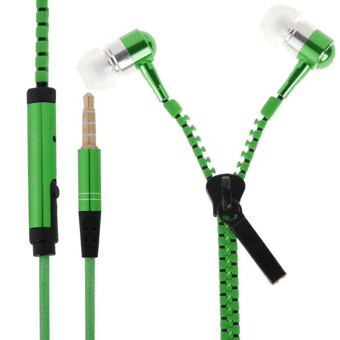 Headset Bas Stereo Di Telinga 3.5 Mm Mendongkrak Ritsleting Earphone dengan Mikrofon, Panjang: 1.2 M, untuk iPhone, Galaksi, Huawei, Xiaomi, LG, HTC dan Ponsel Pintar Lainnya (Hijau) -Internasional