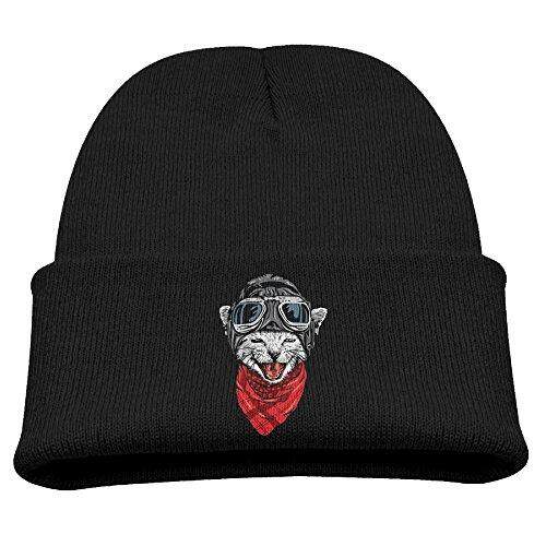 Lucu Astronot Howling Kucing dengan Syal. Png Uniseks Anak-anak Beanie Topi Hitam-Internasional