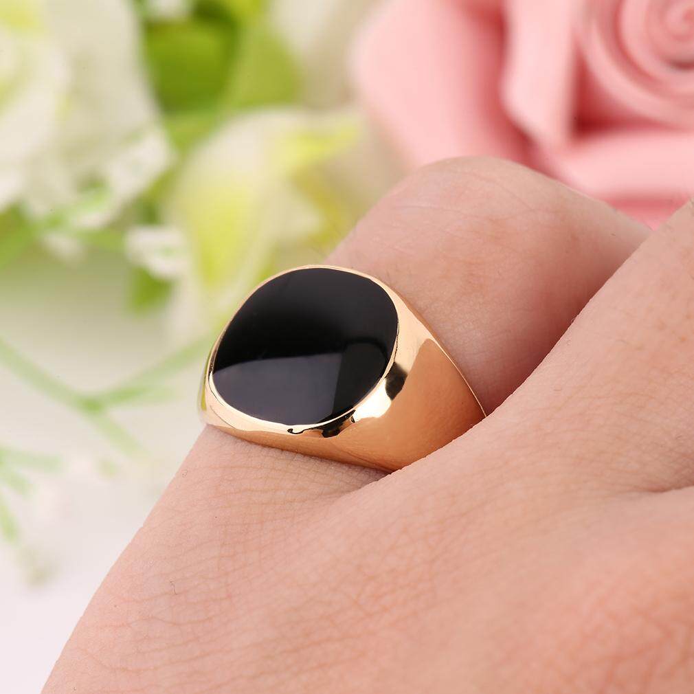 Oh Baja Logam Cincin 18 K Gold Berlapis Hitam Onyx Batu Keterlibatan Pernikahan-Internasional