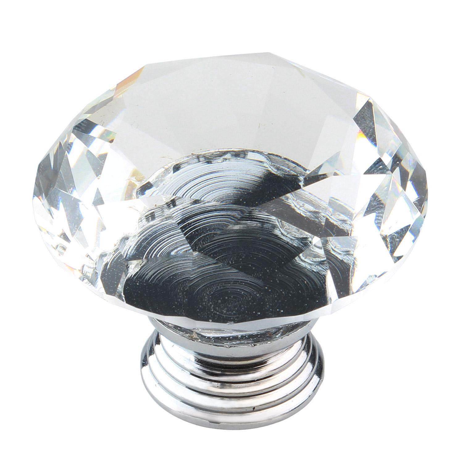 Xudzhe 40mm Diameter Crystal Glass Diamond Bentuk Kabinet Knob Lemari Laci Tarik Pegangan, Clear And Perak-Intl