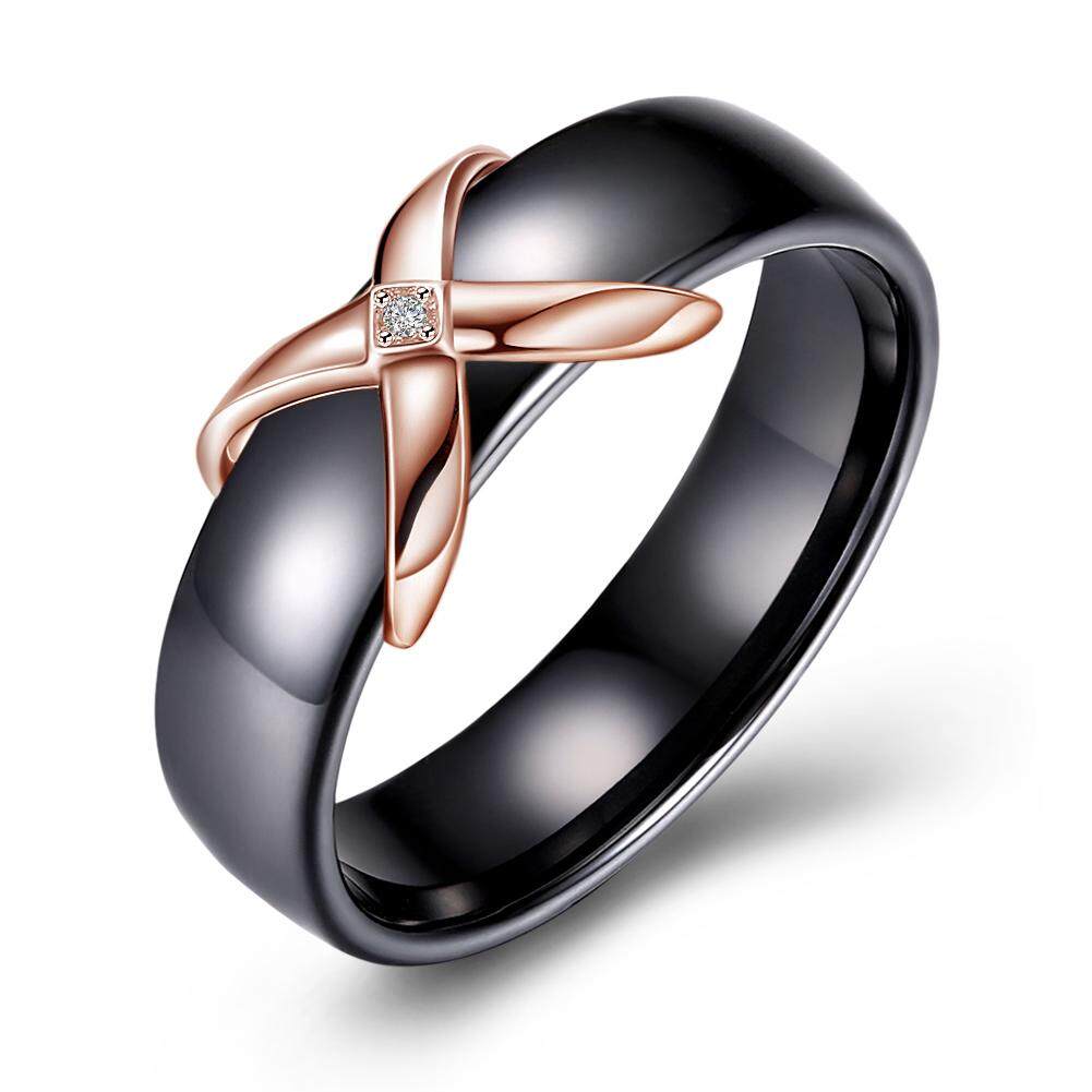 Cincin Wanita Elegan Cincin Keramik Hitam Berlian Sterling Silver Hiasan Manik-manik Bersekat untuk Wanita Hadiah Ulang Tahun untuk Wanita Ukuran 6-Intl