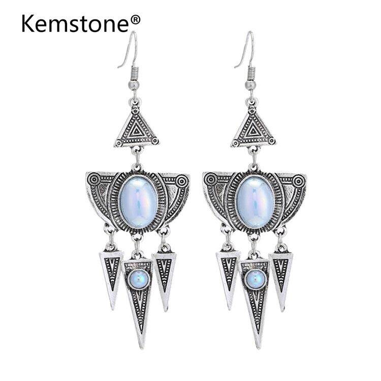 Kemstone Modis Setengah Lingkaran Batu Semi Mulia Rumbai Jatuh Anting-Anting Rivet Paku Anting-Anting Rock Pesta Perhiasan Grosir