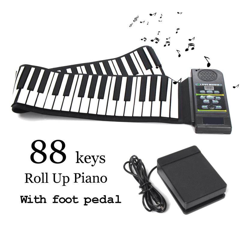 88 Keys Roll Up Digital Electronic Soft Keyboard Piano LCD Display+Sustain Pedal