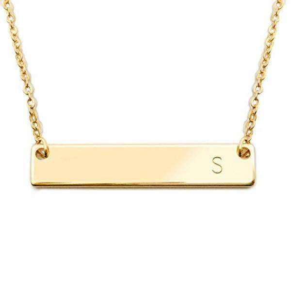 18 K Gold Berlapis Initial Bar Kalung Hari Ibu Wisuda Hadiah 17.5 Inch Bar Yang Dipersonalisasi Kalung (S) -Internasional