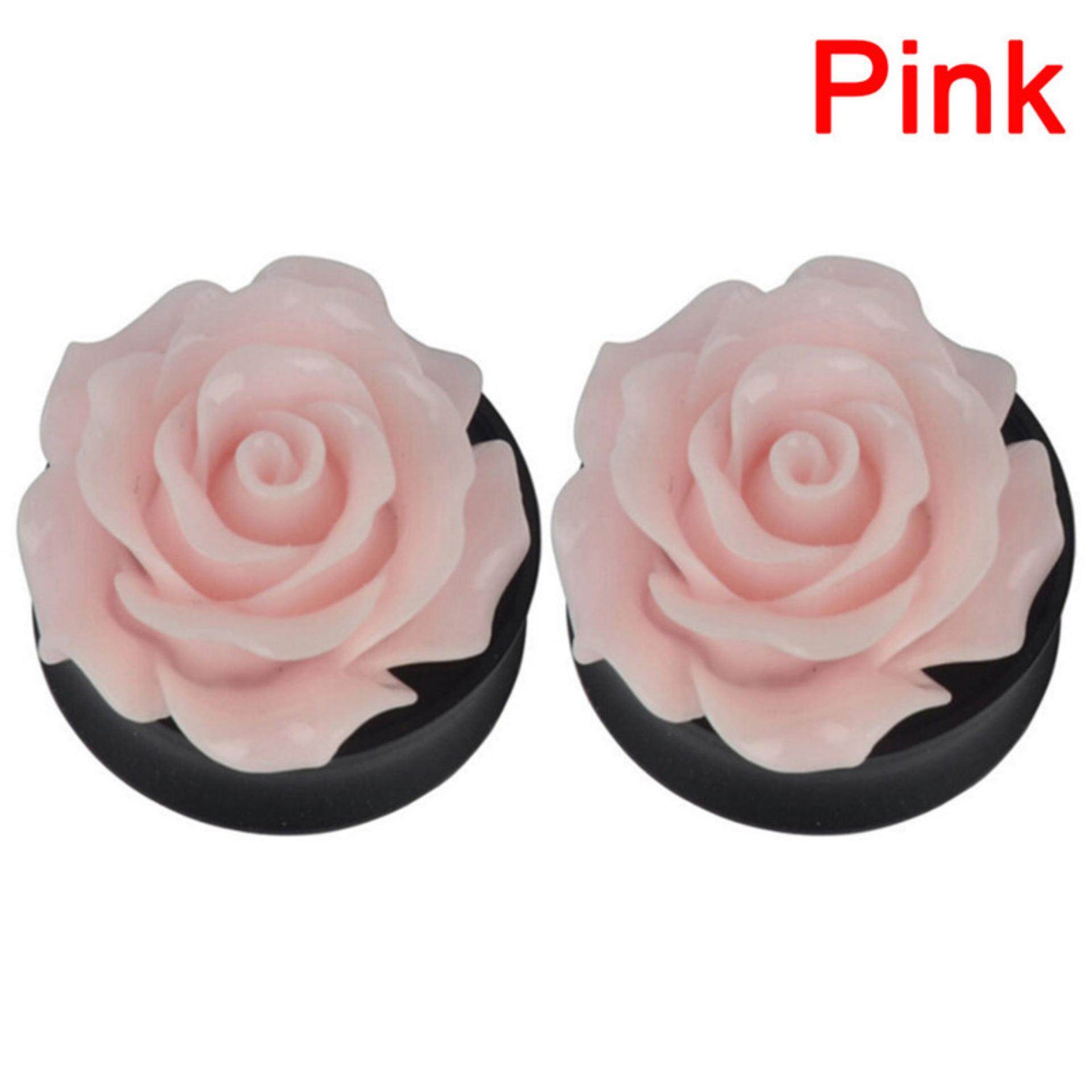 Ear Plugs Tunnels Pure Rose Flower Saddle Flesh Expanders Piercing Jewelry Chic Pink 22mm - intl