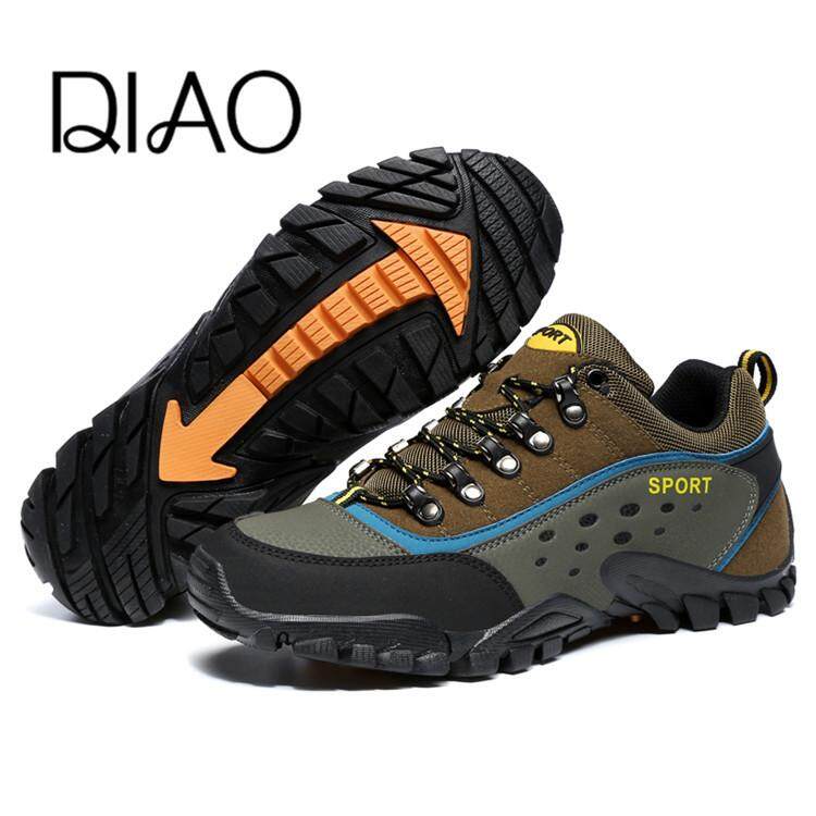 Diao 2018 Baru Pria Kulit Sapi Ukuran Besar Luar Ruangan Pakaian Anti Selip Luar Ruangan Olahraga Sepatu Bernapas Profesional Daki gunung Sepatu-Internasional