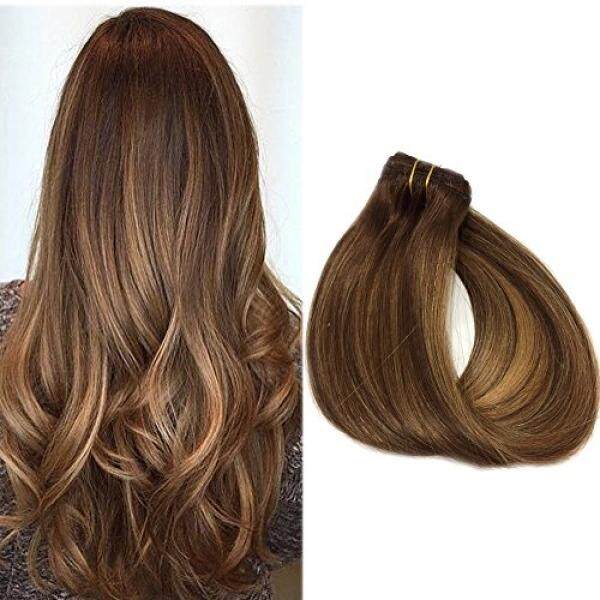 Ekstensi Rambut Manusia Klip Di 16 Inch Cokelat Disorot dengan Blonde Extensions Klip Pada Rambut Asli 120 Grams Penuh Kepala lurus Lembut Ekstensi Klip Di (#4T27P4) -Internasional