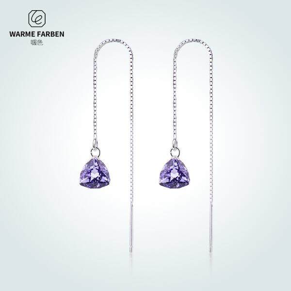 Swarovski Elements Kristal Garis Telinga S925 Perak Anting-Anting Wanita Telinga Menggantung Anting Anting-Anting Phantom Biru Edisi Terbatas (Lotus Ungu edisi Terbatas) -Internasional
