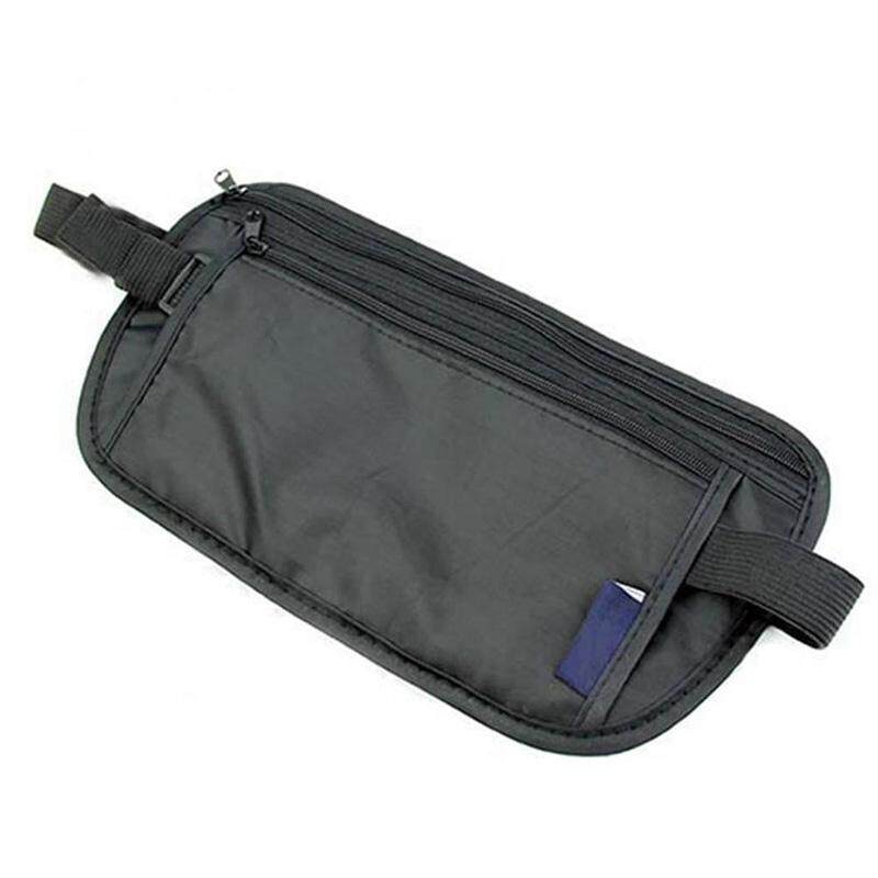Unisex Travel Security Black Zipped Money Waist Belt Bag - intl