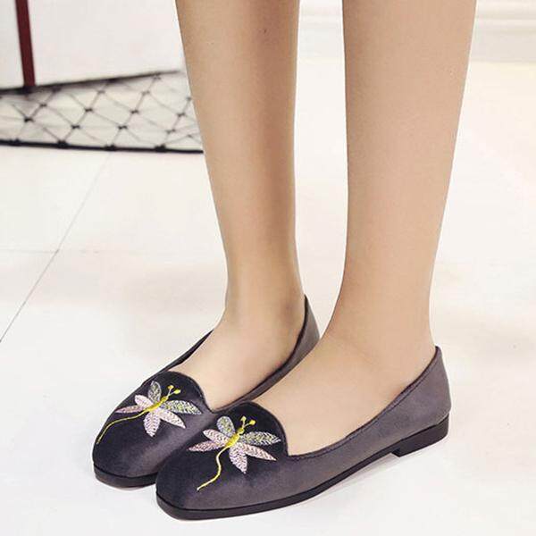 Modis Bordir Dragonfly Datar Kasual untuk Wanita Loafer-Internasional