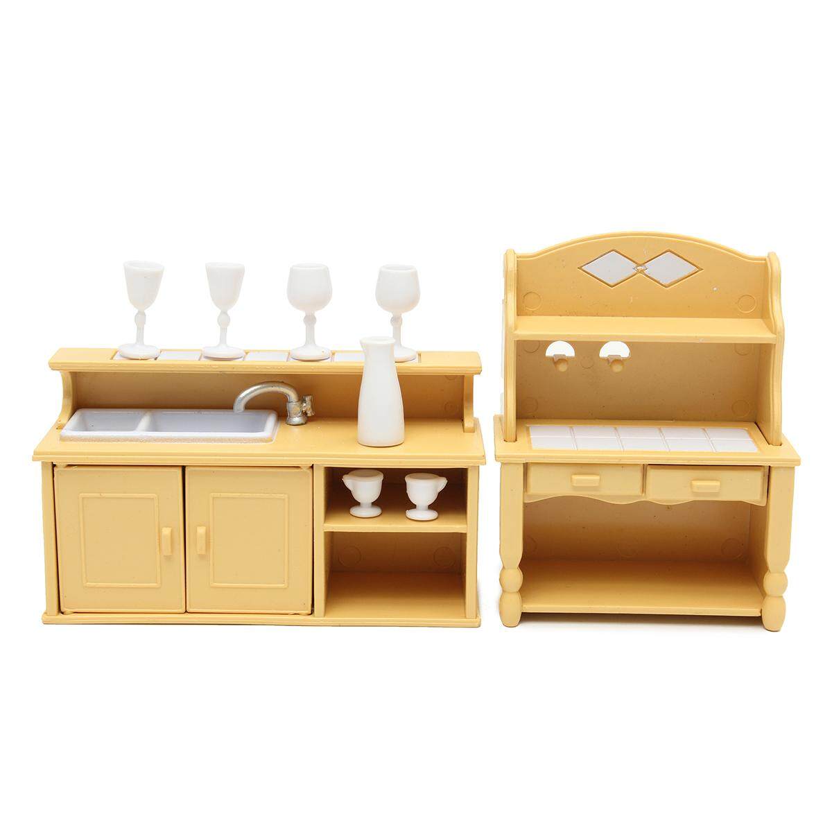 Cabinets Plastic Kitchen Miniature DollHouse Furniture Dining Set Room Kids Toy - intl