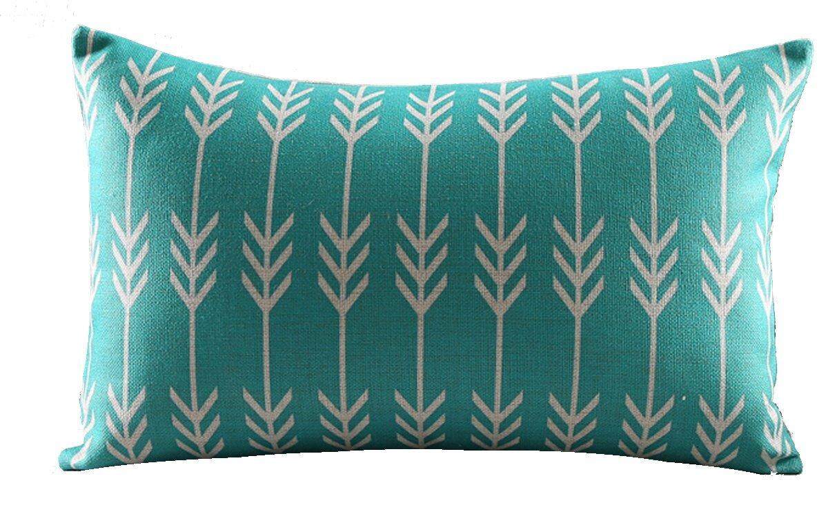 Arrow Accent Dekoratif Gaya Pirus Warna Katun Linen Lempar Lumbar Pinggang Bantal Kasus Bantalan Sarung Rumah Kantor Dekoratif Rectangle 12X20 Inci-Internasional