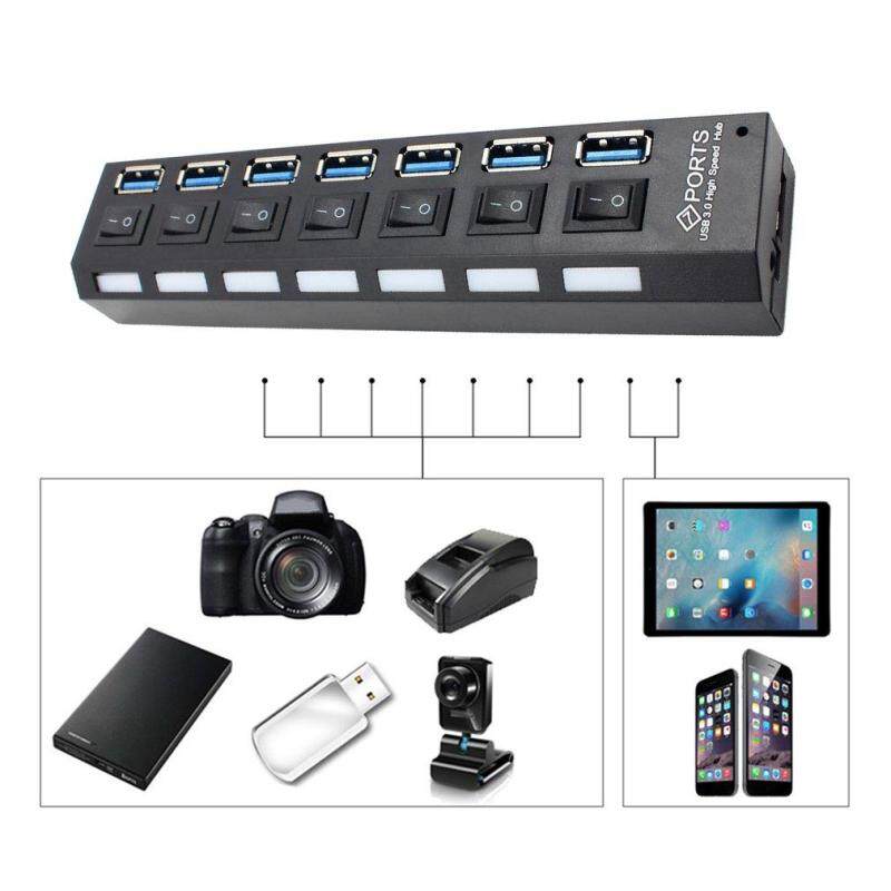 QNSTAR Compact USB 3.0 High Speed Hub with Separate 7-Ports with Power Supply Black