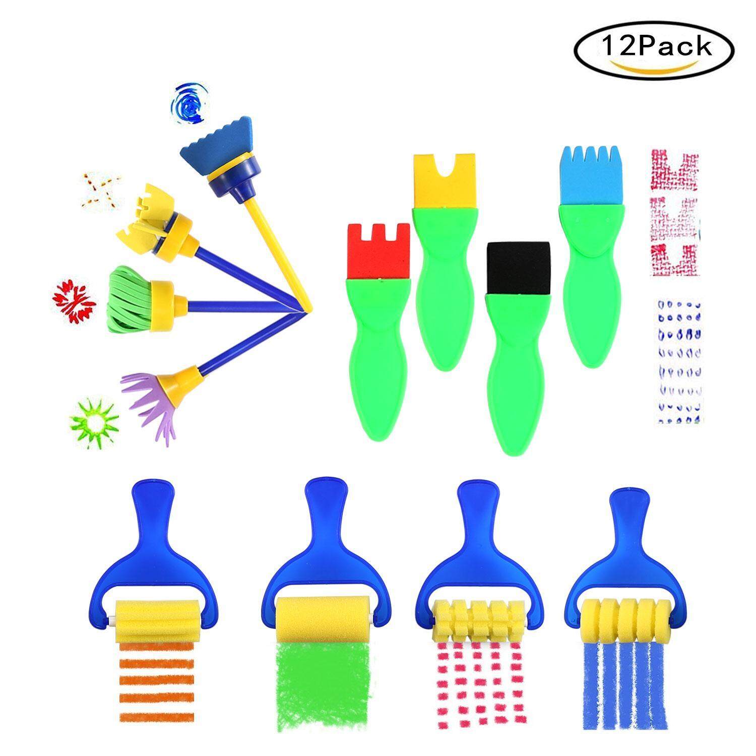 Huohu Early Learning Spons Lukisan Brushes dan Palet untuk Anak Anak Gouache Ketrampilan Brushes Alat Set dari 12-Internasional