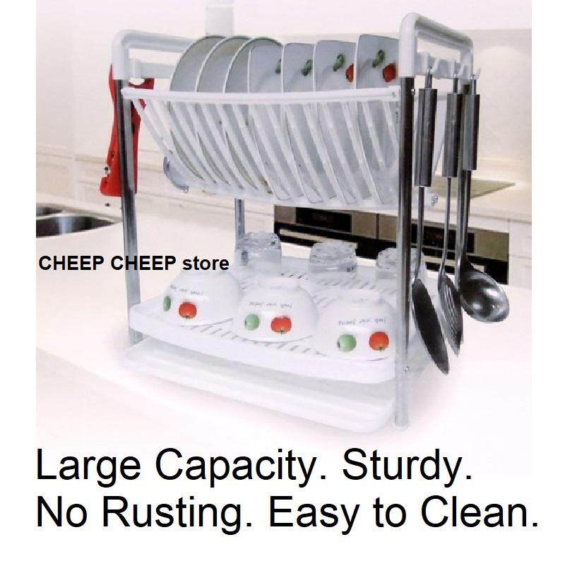 Multifunctional Dish Rack 2 Layer Durable Anti Rust Easy to Clean Space Saving Utensils Dishes Drying Drainer