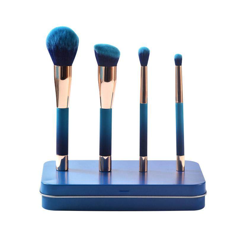 4 Pcs/set untuk Pemula Portabel Riasan Kuas Set Biru Synthetic Foundation Bubuk Eyeshadow Magnet Brushes Pincel Maquiagem-Internasional